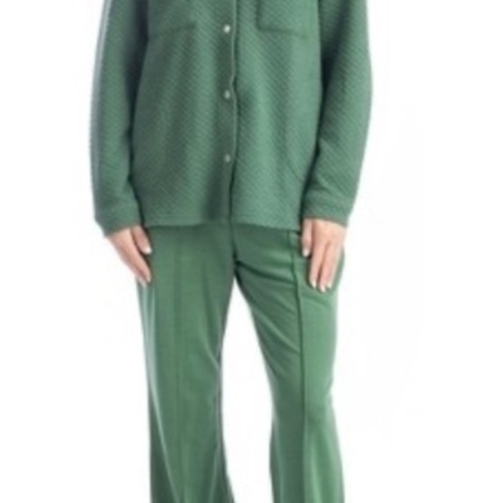 MUK LUKS Women's Quilted Shacket 2-Piece Forest Green Textured Lounge Wear